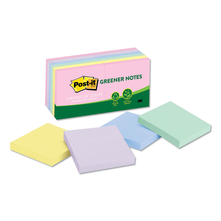 Recycled Note Pads, 3 X 3, Assorted Helsinki Colors, 100-Sheet, 12/pack - MMM654RPA