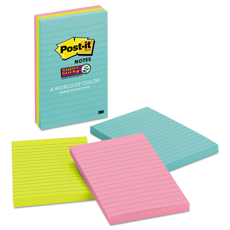 Pads In Miami Colors, Lined, 4 X 6, 90 Sheets/pad, 3 Pads/pack - MMM6603SSMIA