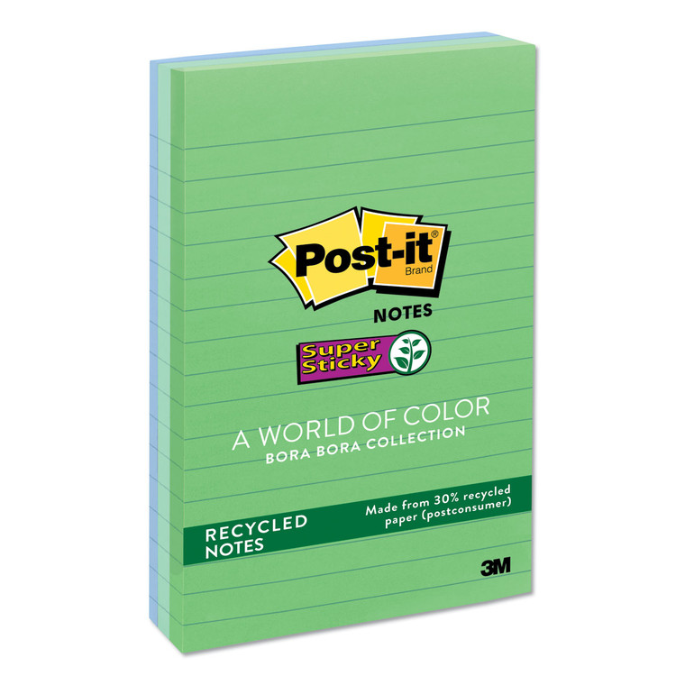 Recycled Notes In Bora Bora Colors, Lined, 4 X 6, 90-Sheet, 3/pack - MMM6603SST