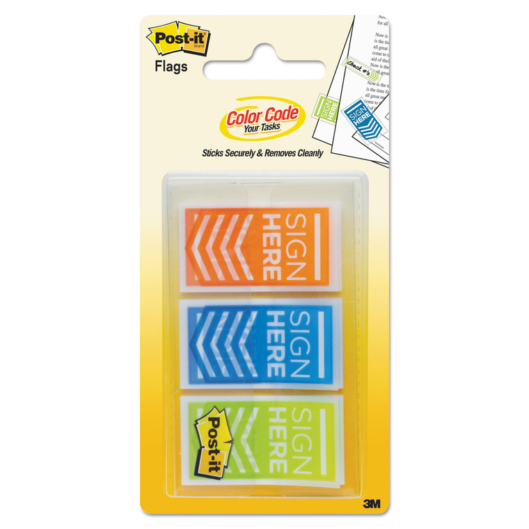 Arrow Message 1" Page Flags, "sign Here", Blue/lime/orange, 60/pack - MMM682SHOBL