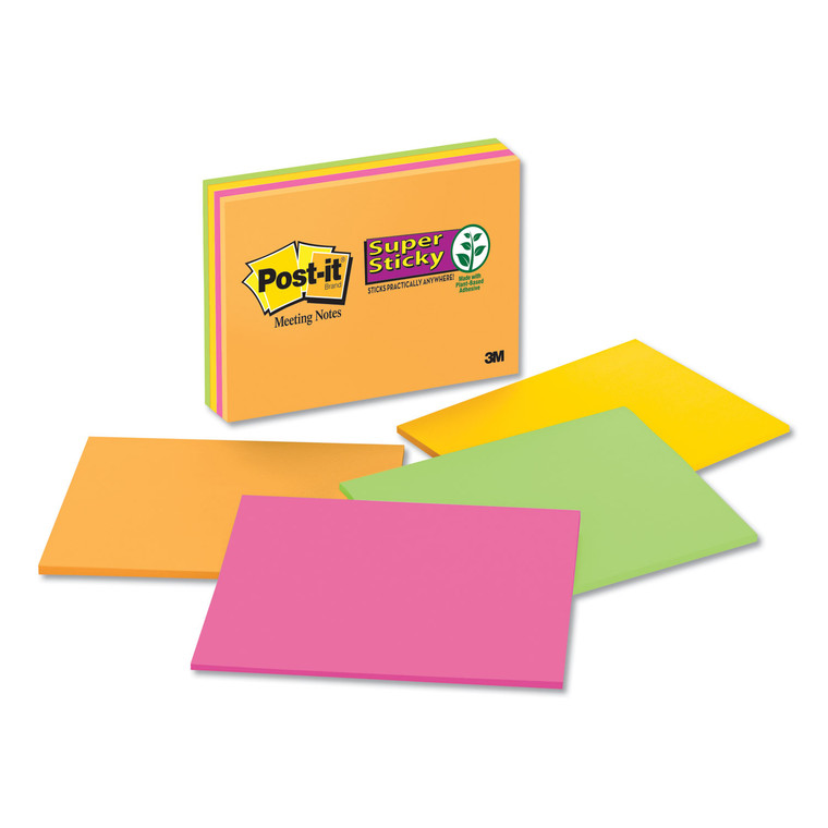 Super Sticky Meeting Notes In Rio De Janeiro Colors, 8 X 6, 45-Sheet, 4/pack - MMM6845SSP