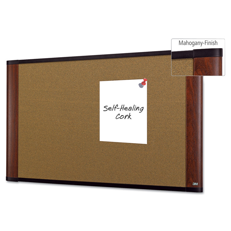 Cork Bulletin Board, 36 X 24, Aluminum Frame W/mahogany Wood Grained Finish - MMMC3624MY