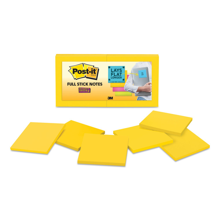 Full Stick Notes, 3 X 3, Electric Yellow, 25 Sheets/pad, 12/pack - MMMF33012SSY