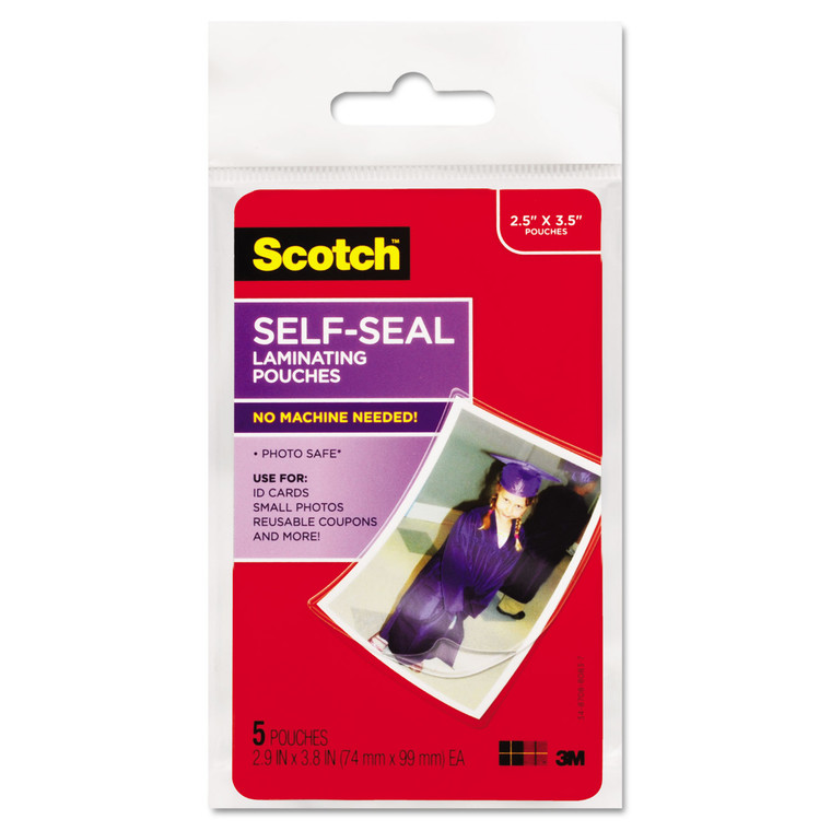 Self-Sealing Laminating Pouches, 9.5 Mil, 2.81" X 3.75", Gloss Clear, 5/pack - MMMPL903G