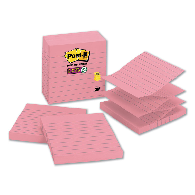 Pop-Up Notes Refill, Lined, 4 X 4, Neon Pink, 90-Sheet, 5/pack - MMMR440NPSS