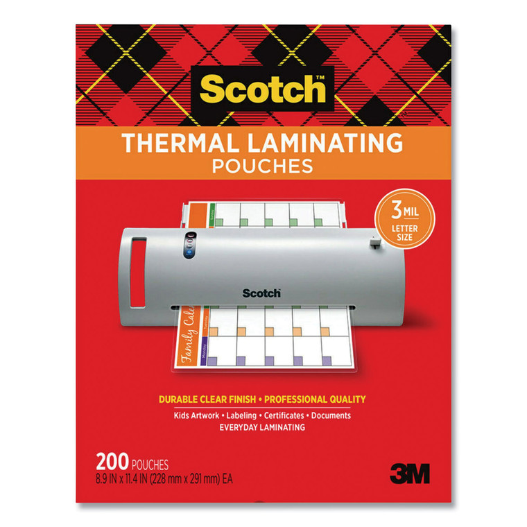 Laminating Pouches, 3 Mil, 9" X 11.5", Gloss Clear, 200/pack - MMMTP3854200