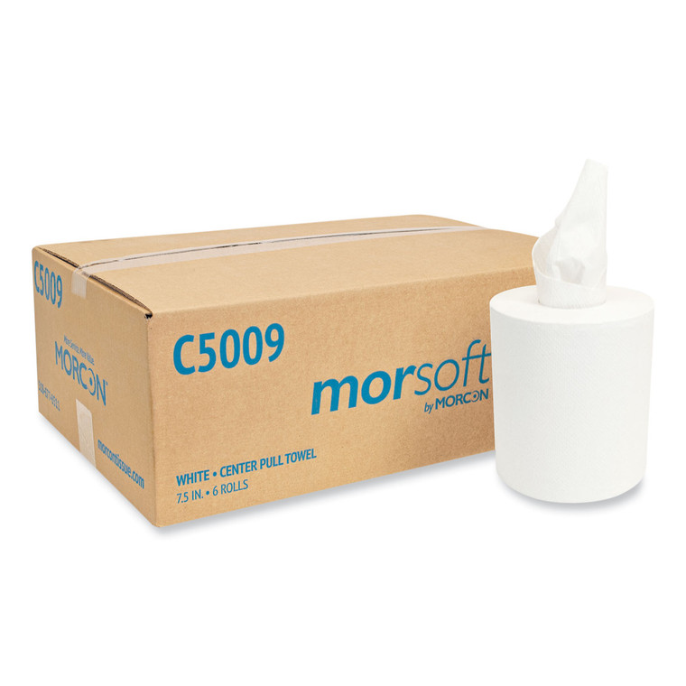 Morsoft Center-Pull Roll Towels, 2-Ply, 6.9" Dia., 500 Sheets/Roll, 6 Rolls/Carton - MORC5009