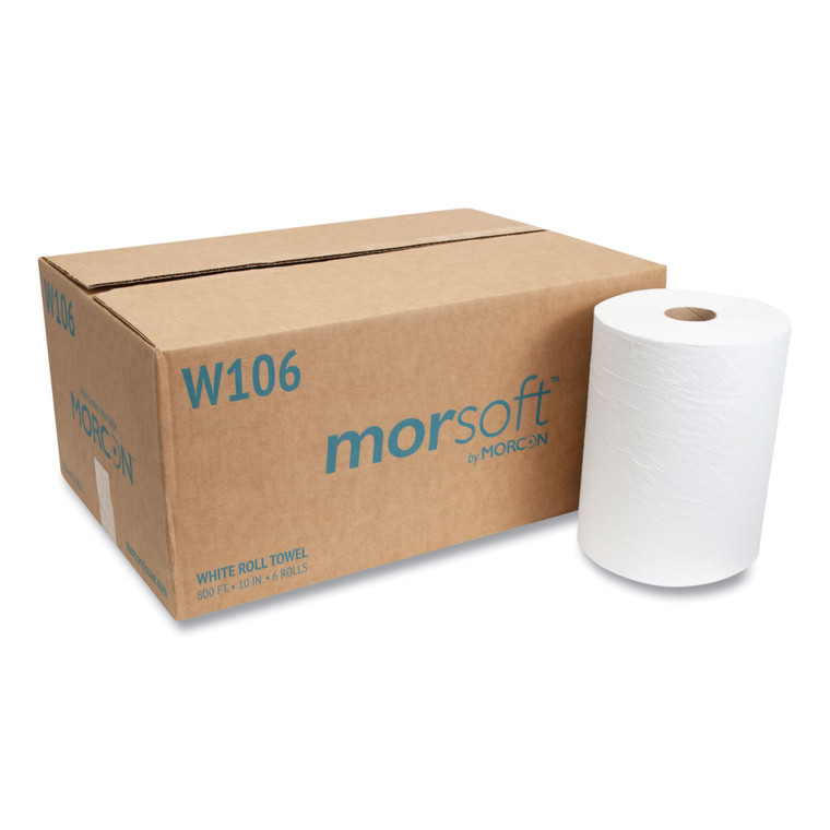 10 Inch Roll Towels, 1-Ply, 10" X 800 Ft, White, 6 Rolls/carton - MORW106