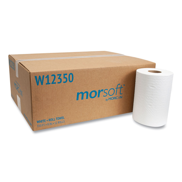 Morsoft Universal Roll Towels, 8" X 350 Ft, White, 12 Rolls/carton - MORW12350