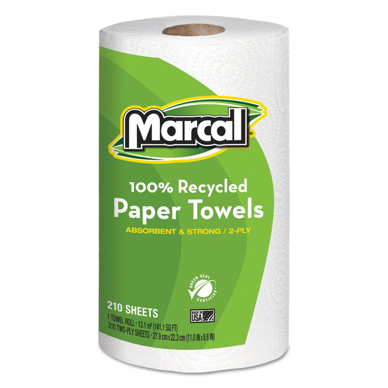 100% Premium Recycled Kitchen Roll Towels, 2-Ply, 8.8 X 11, 210 Sheets, 12 Rolls/carton - MRC6210