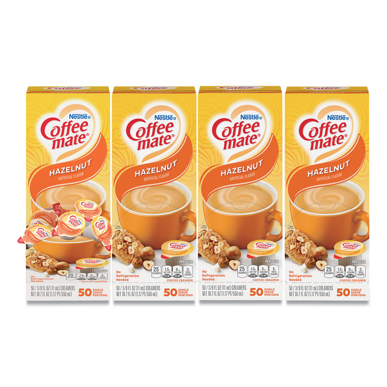 Liquid Coffee Creamer, Hazelnut, 0.38 Oz Mini Cups, 50/box, 4 Boxes/carton, 200 Total/carton - NES35180CT