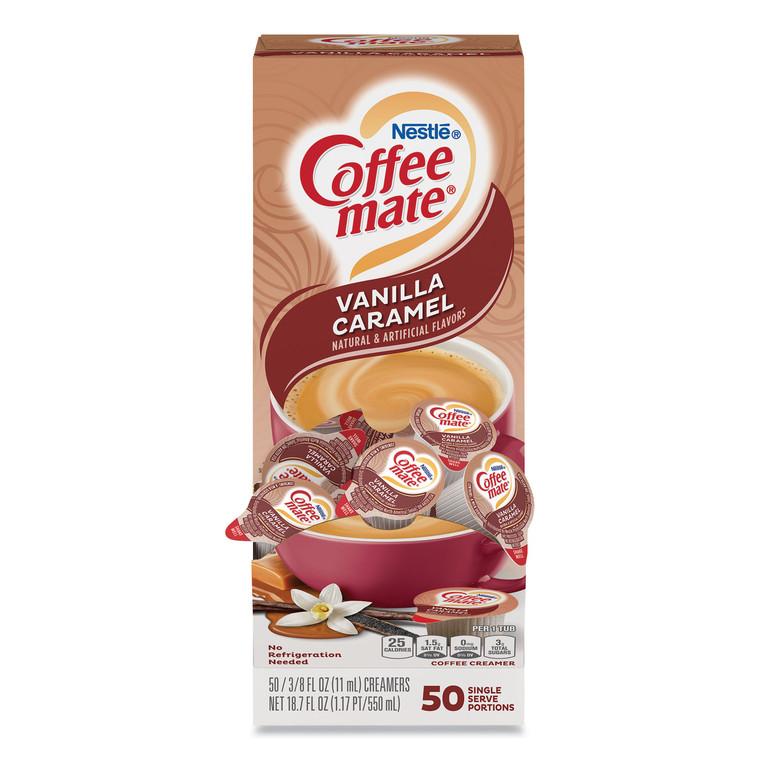 Liquid Coffee Creamer, Vanilla Caramel, 0.38 Oz Mini Cups, 50/box - NES79129