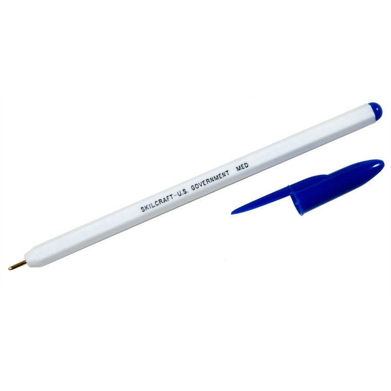 7520010589977 Skilcraft Ballpoint Pen, Stick, Medium 1 Mm, Blue Ink, White Barrel, Dozen - NSN0589977