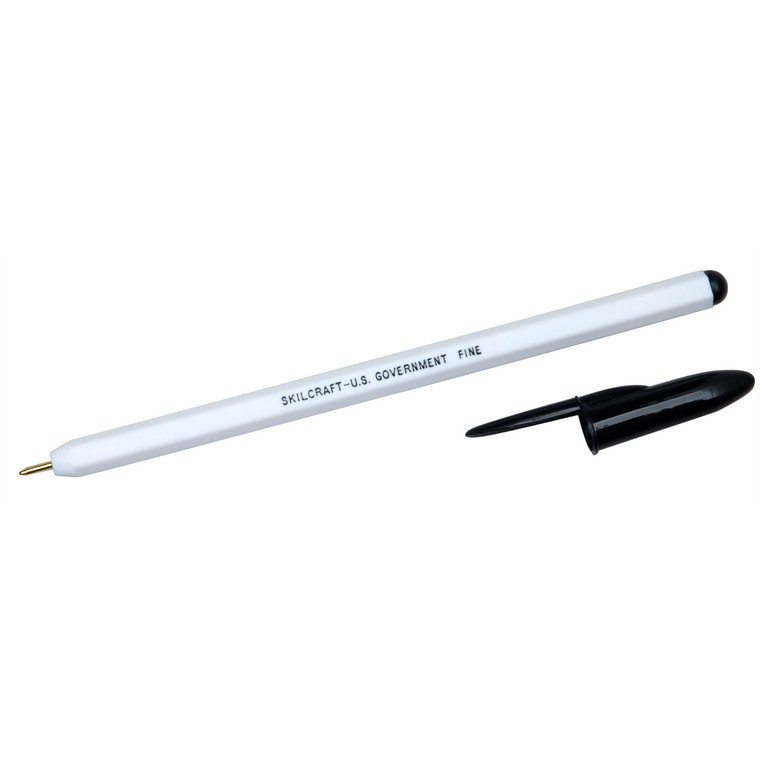 7520010605820 Skilcraft Ballpoint Pen, Stick, Fine 0.7 Mm, Black Ink, White Barrel, Dozen - NSN0605820