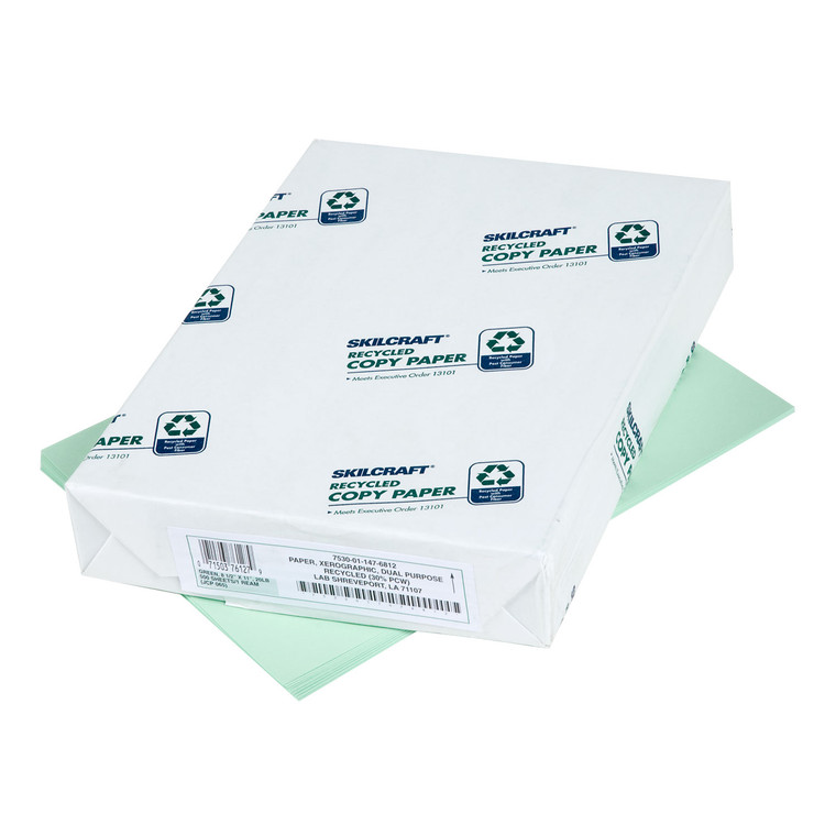 7530011476812 Skilcraft Colored Copy Paper, 20lb, 8.5 X 11, Green, 500 Sheets/ream, 10 Reams/carton - NSN1476812