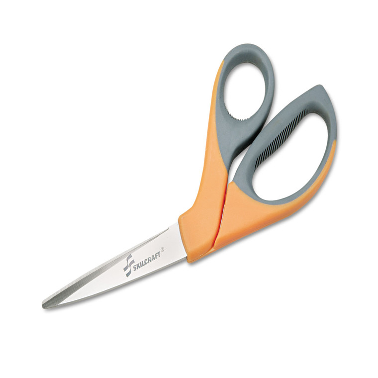 5110012414371 Skilcraft Scissors, 8.25" Long, 3.63" Cut Length, Orange/gray Offset Handle - NSN2414371