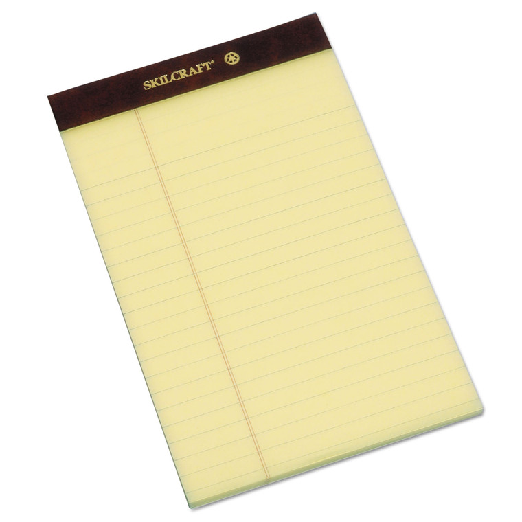 7530013566726 Skilcraft Legal Pads, Wide/legal Rule, Brown Leatherette Headband, 50 Canary-Yellow 5 X 8 Sheets, Dozen - NSN3566726