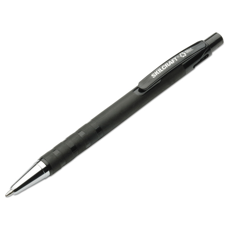 7520013687771 Skilcraft Rubberized Ballpoint Pen, Retractable, Medium 1 Mm, Black Ink, Black Barrel, Dozen - NSN3687771