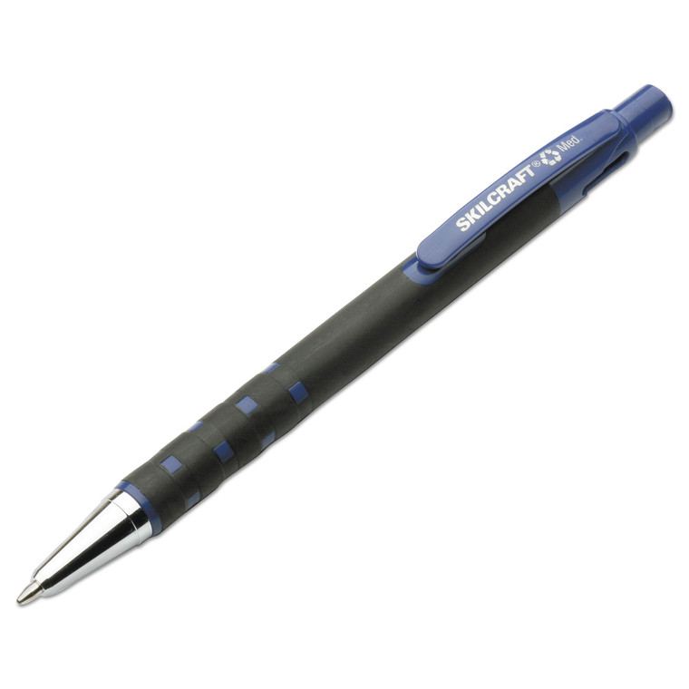 7520013687772 Skilcraft Rubberized Ballpoint Pen, Retractable, Medium 1 Mm, Blue Ink, Black Barrel, Dozen - NSN3687772
