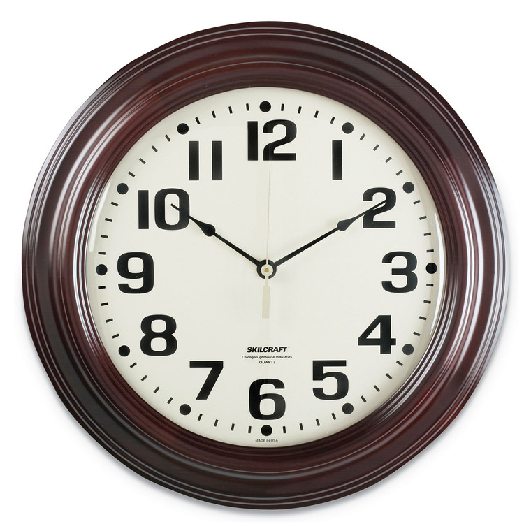 6645014216904 Skilcraft Mahogany Wall Clock, 16" Overall Diameter, Mahogany Case, 1 Aa (sold Separately) - NSN4216904