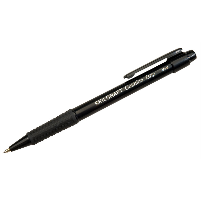 7520014244865 Skilcraft Cushion Grip Ballpoint Pen, Retractable, Medium 1 Mm, Black Ink, Black Barrel, Dozen - NSN4244865