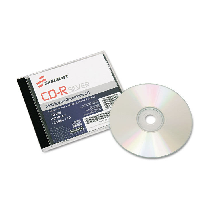 7045014445160, Skilcraft Recordable Compact Disc, Cd-R, 700 Mb/80 Min, 52x, Jewel Case, Silver - NSN4445160
