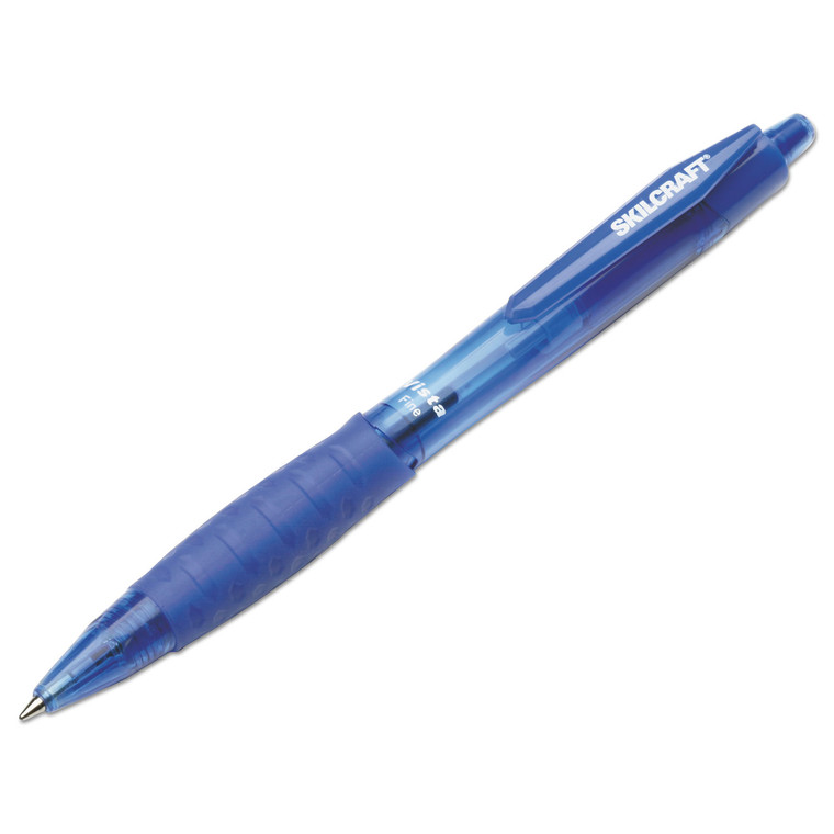 7520014457228 Skilcraft Vista Ballpoint Pen, Retractable, Fine 0.7 Mm, Blue Ink, Translucent Blue Barrel, Dozen - NSN4457228