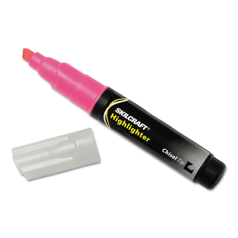 7520004607598 Skilcraft Large Fluorescent Highlighter, Fluorescent Pink Ink, Chisel Tip, Black/pink Barrel, Dozen - NSN4607598