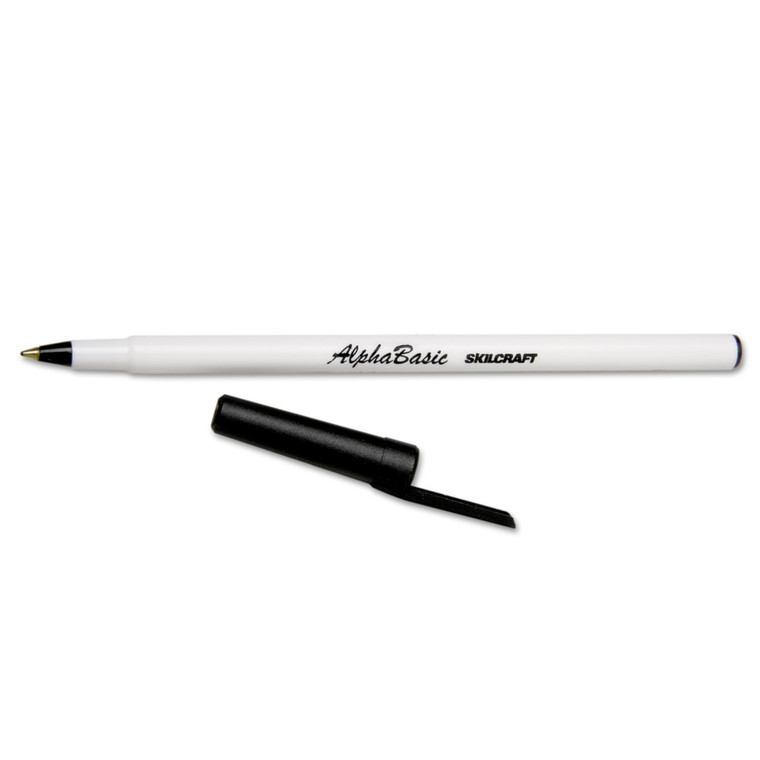 7520014845267 Skilcraft Alphabasic Ballpoint Pen, Stick, Medium 1 Mm, Black Ink, White Barrel, Dozen - NSN4845267