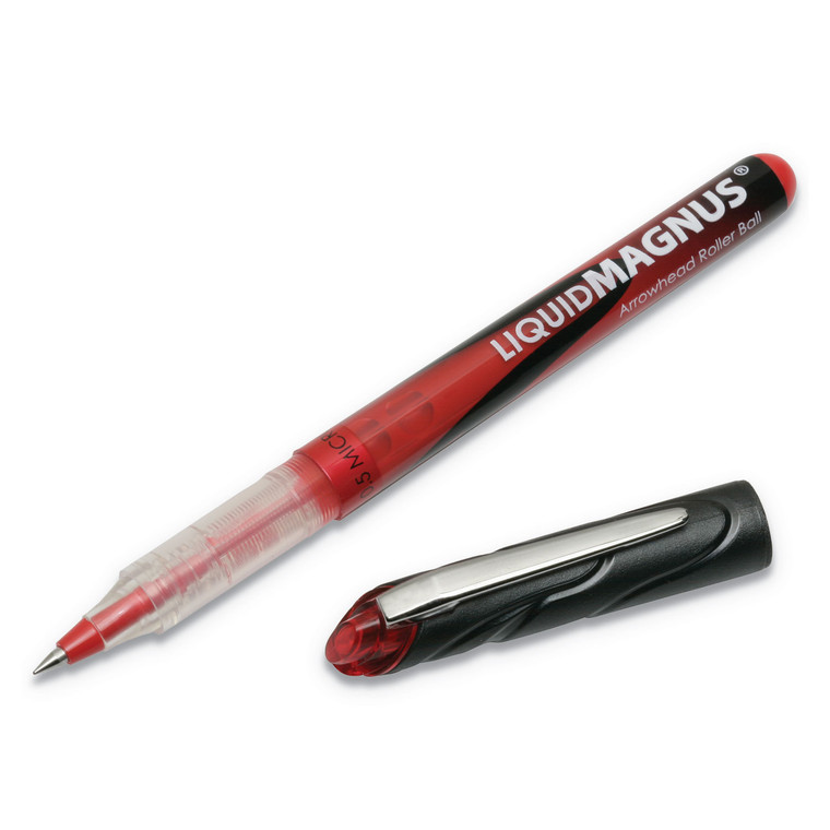 7520014940908 Skilcraft Liquid Magnus Roller Ball Pen, Stick, Micro 0.5 Mm, Red Ink, Clear/red Barrel, Dozen - NSN4940908