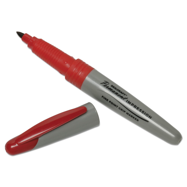 7520015194374 Skilcraft Permanent Impression Marker, Fine Bullet Tip, Red, Dozen - NSN5194374