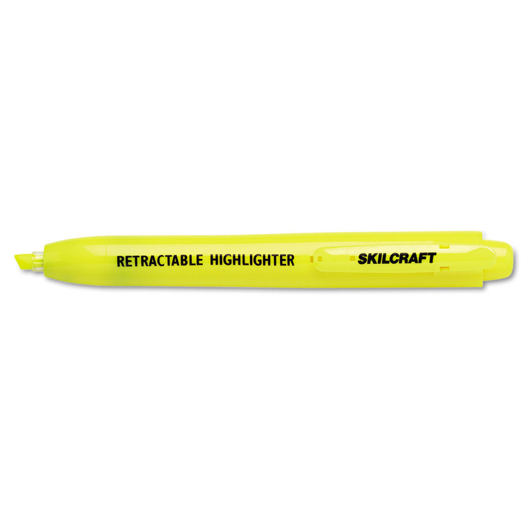 7520015548210 Skilcraft Retractable Highlighter, Yellow Ink, Chisel Tip, Yellow Barrel, Dozen - NSN5548210