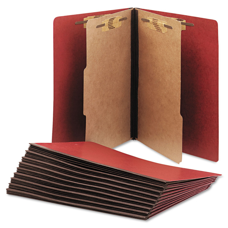 7530015567912 Skilcraft Pressboard Top Tab Classification Folder, 2 Dividers, Letter Size, Earth Red, 10/box - NSN5567912