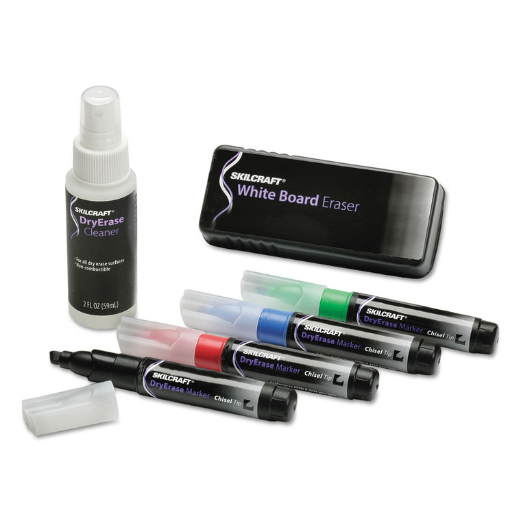 7520015574971 Skilcraft Dry Erase Starter Kit, Broad Chisel Tip, Assorted Colors, 4/set - NSN5574971