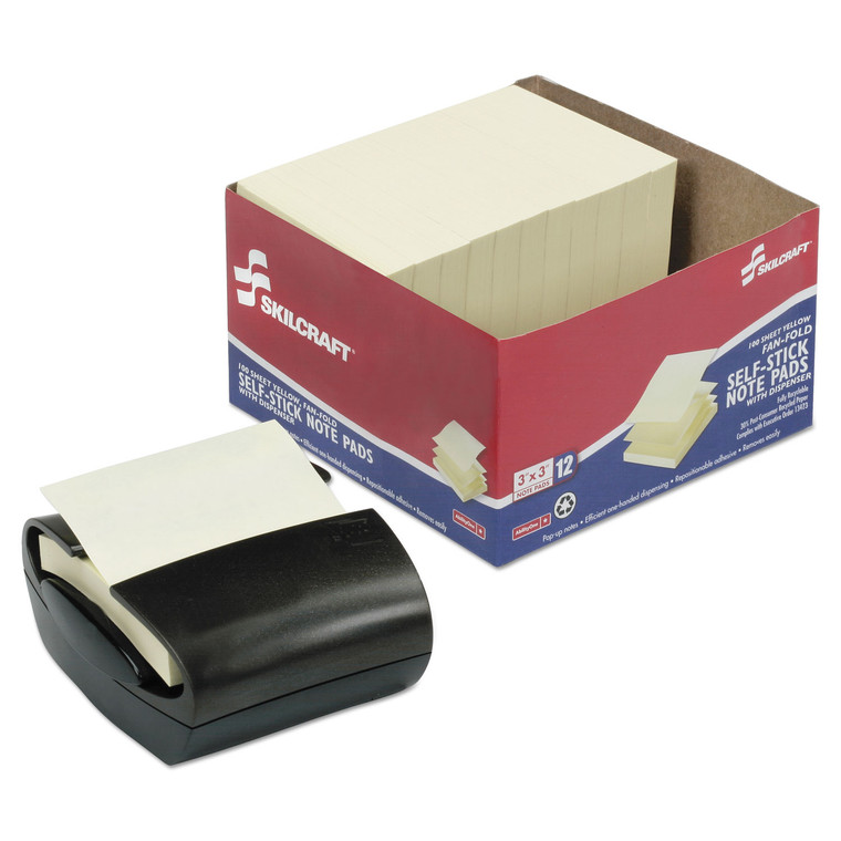 7530015652771 Skilcraft Fan-Fold Self-Stick Note Pad With Dispenser, 3 X 3, Yellow - NSN5652771