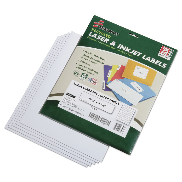 7530015789297 Skilcraft Recycled Laser And Inkjet Labels, 0.94 X 3.44, White, 18/sheet, 25 Sheets/pack - NSN5789297