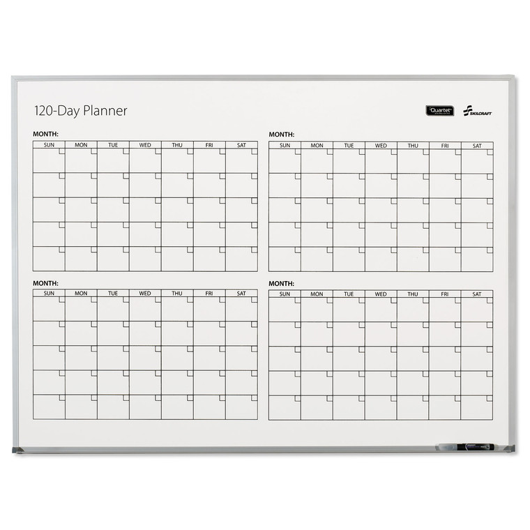 7110016222133 Skilcraft Quartet 4-Month Dry Erase Calendar, 48 X 36, Silver - NSN6222133