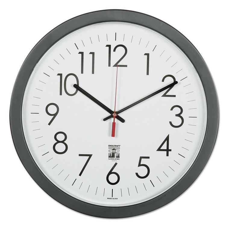 6645016238823 Skilcraft Self-Set Wall Clock, 14.5" Overall Diameter, Black Case, 1 Aa (sold Separately) - NSN6238823