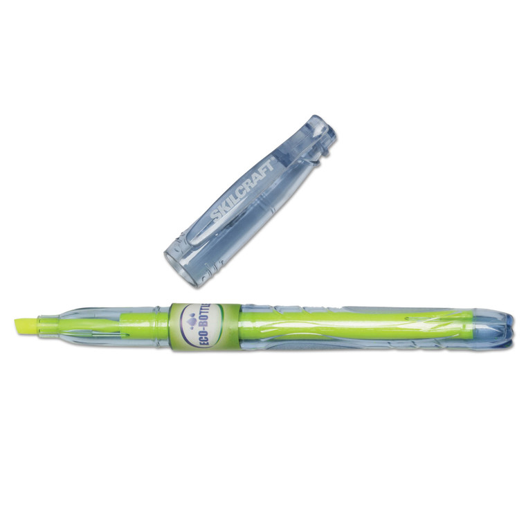 7520016578559 Skilcraft Eco-Bottle Recycled Highlighter, Yellow Ink, Chisel Tip, Clear/yellow Barrel, Dozen - NSN6578559