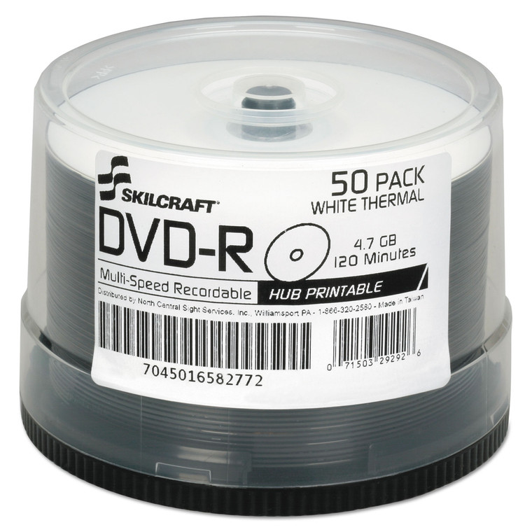 7045016582772, Skilcraft Laser Printable Dvd-R, 4.7 Gb, 16x, Spindle, White, 50/pack - NSN6582772