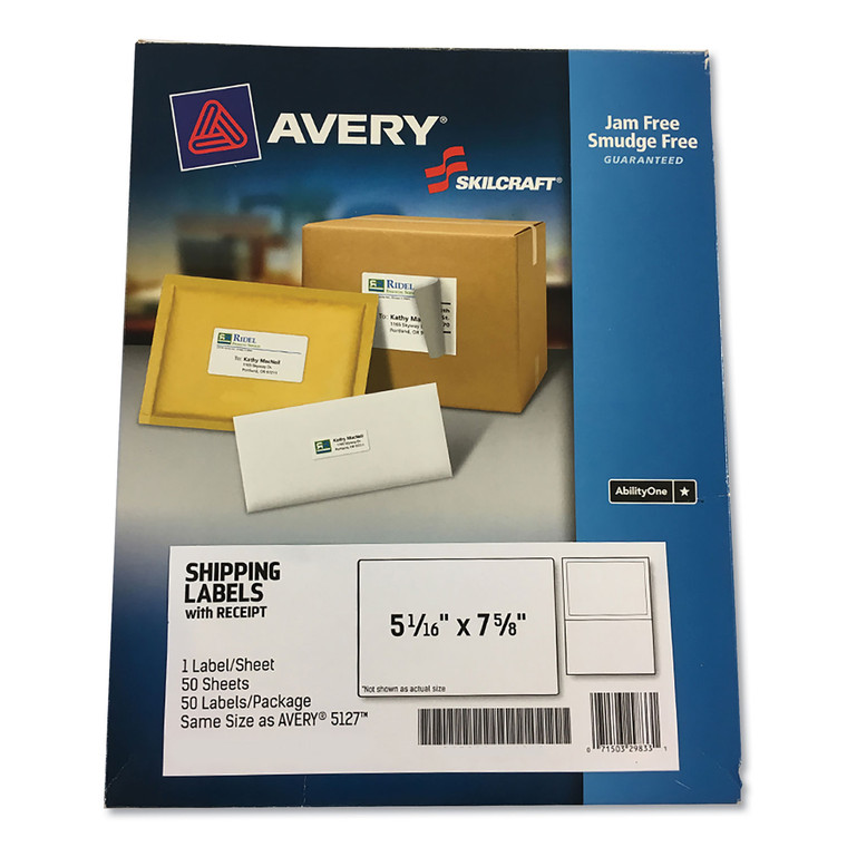 7530016736511 Skilcraft Shipping Label With Paper Receipt, Laser Printers, 5.06 X 7.63, White, 50/pack - NSN6736511