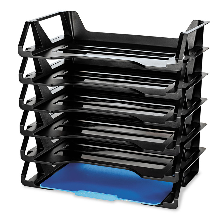 Recycled Side Load Desk Tray, 6 Sections, Letter Size Files, 15.13" X 8.88" X 15", Black, 6/pack - OIC26212