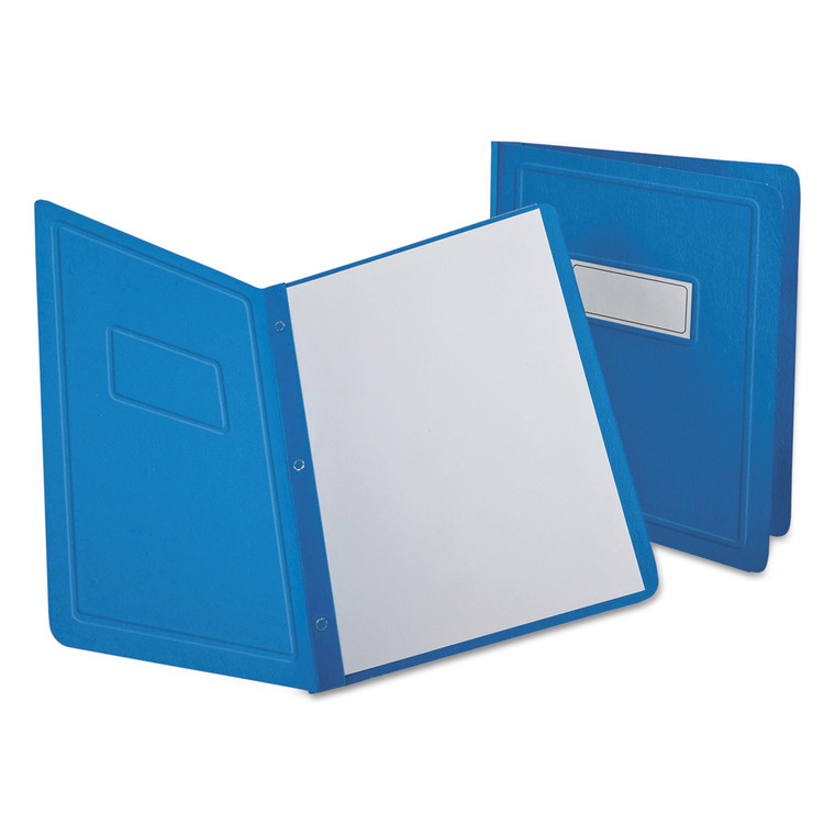 Title Panel And Border Front Report Cover, 3-Prong Fastener, Panel And Border Cover, 0.5" Cap, 8.5 X 11, Light Blue, 25/box - OXF52501