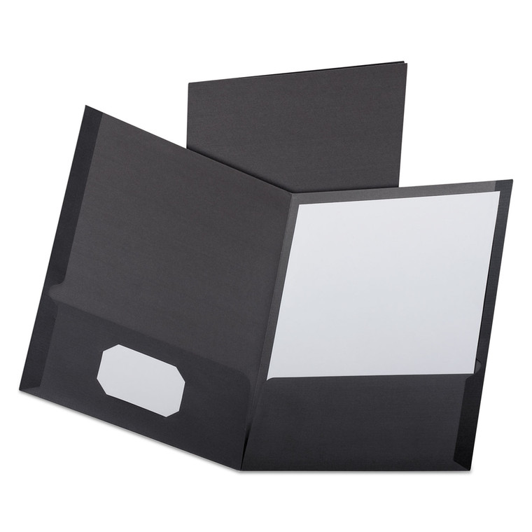 Linen Finish Twin Pocket Folders, 100-Sheet Capacity, 11 X 8.5, Black, 25/box - OXF53406