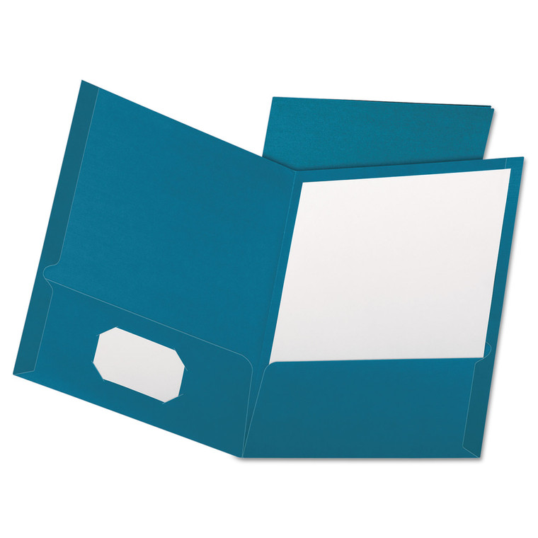 Linen Finish Twin Pocket Folders, 100-Sheet Capacity, 11 X 8.5, Teal, 25/box - OXF53442