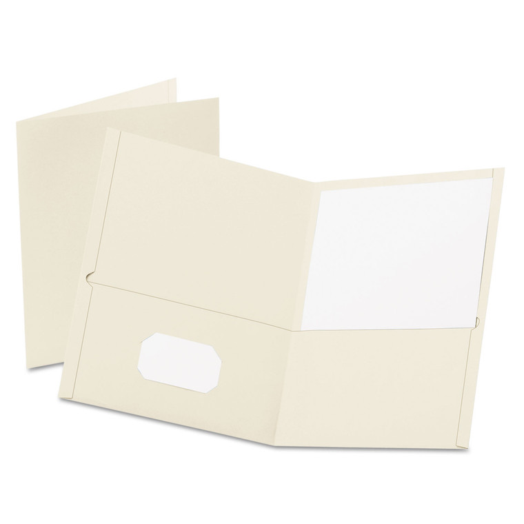 Twin-Pocket Folder, Embossed Leather Grain Paper, 0.5" Capacity, 11 X 8.5, White, 25/box - OXF57504