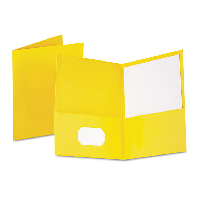 Twin-Pocket Folder, Embossed Leather Grain Paper, 0.5" Capacity, 11 X 8.5, Yellow, 25/box - OXF57509