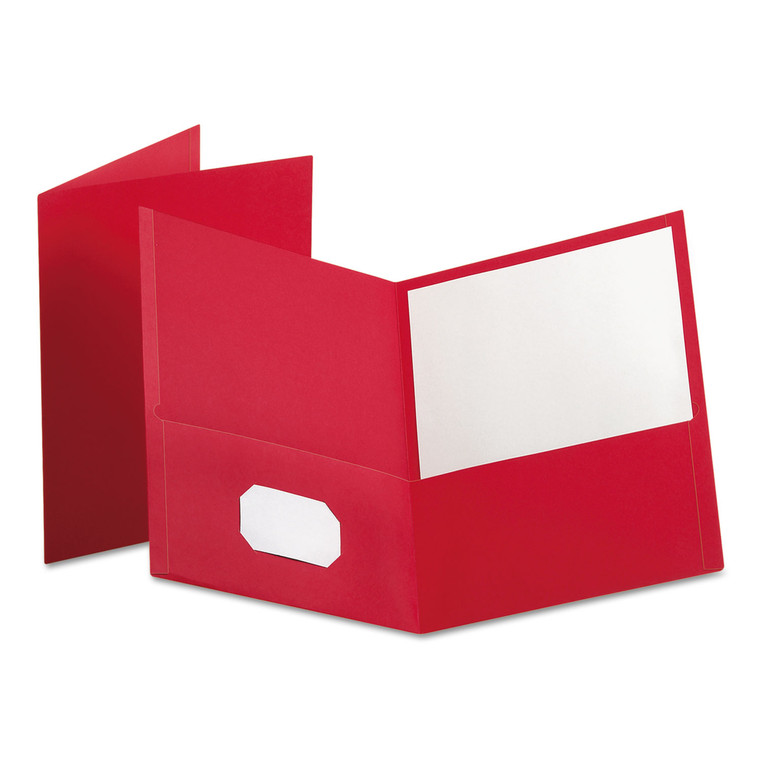 Twin-Pocket Folder, Embossed Leather Grain Paper, 0.5" Capacity, 11 X 8.5, Red, 25/box - OXF57511
