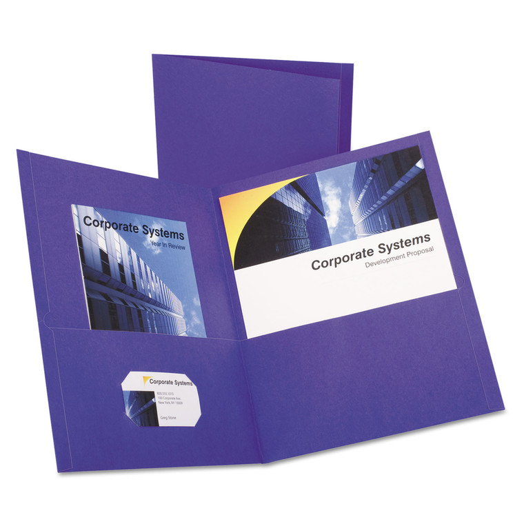Twin-Pocket Folder, Embossed Leather Grain Paper, 0.5" Capacity, 11 X 8.5, Purple, 25/box - OXF57514