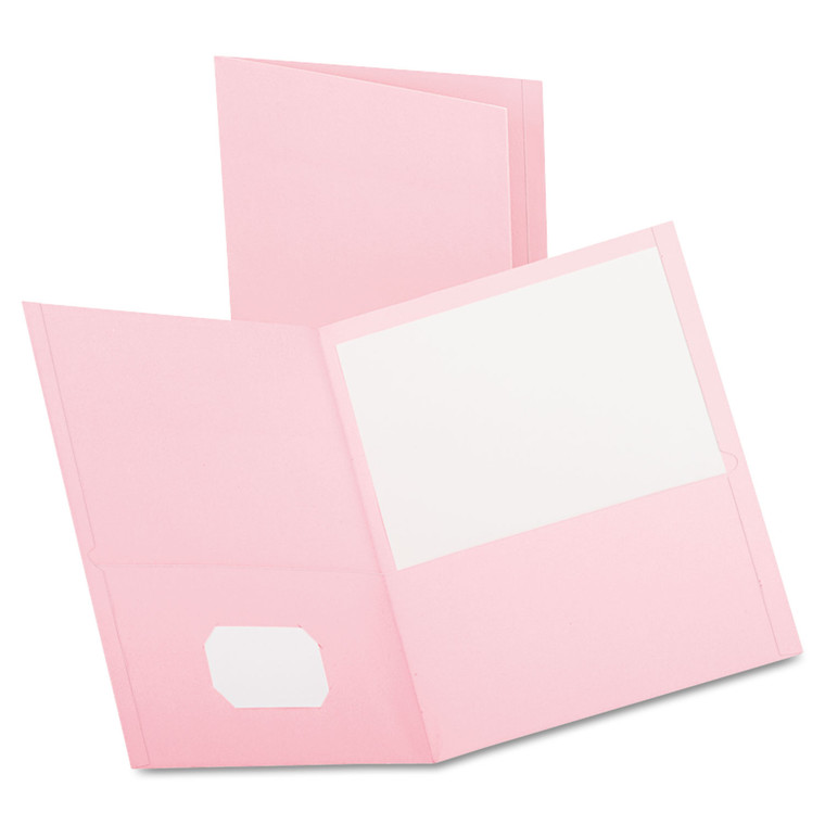 Twin-Pocket Folder, Embossed Leather Grain Paper, 0.5" Capacity, 11 X 8.5, Pink, 25/box - OXF57568